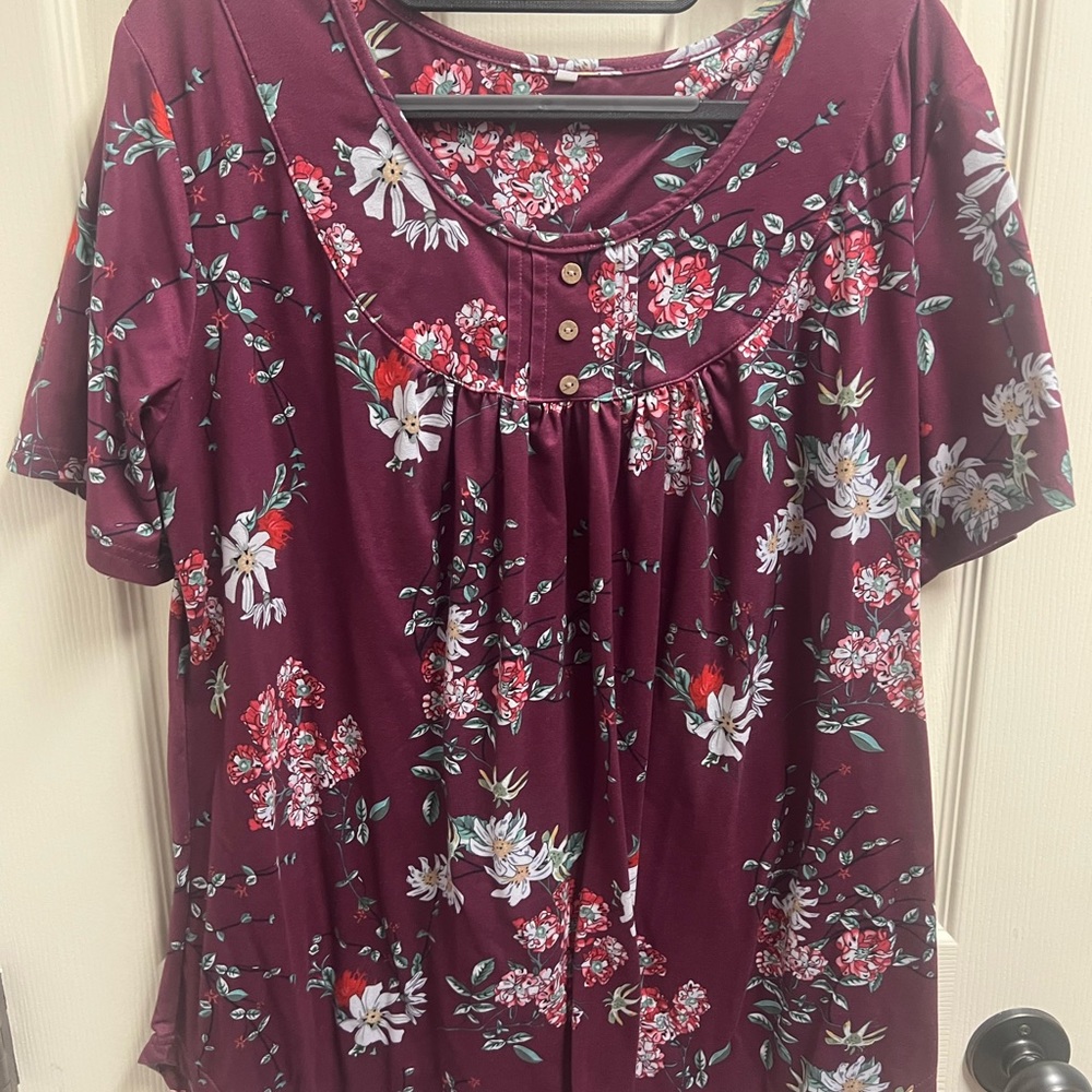 T Shirt Women O Neck Pleated Casual Fit Flare Tunic Blouse Swing Top